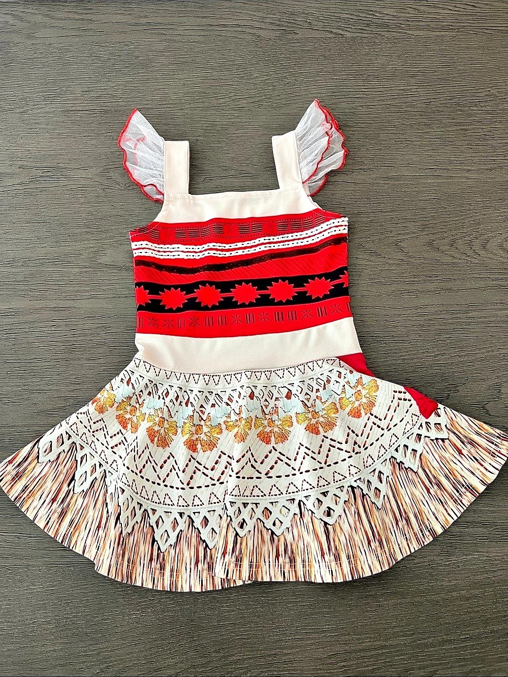 Disney Moana Costume Dress for Girls, Red & White